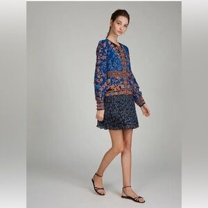 Saloni Vera Mini Dress In Sea Stems Print